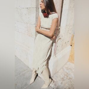 Zara Jacquard Midi Dress in Sand